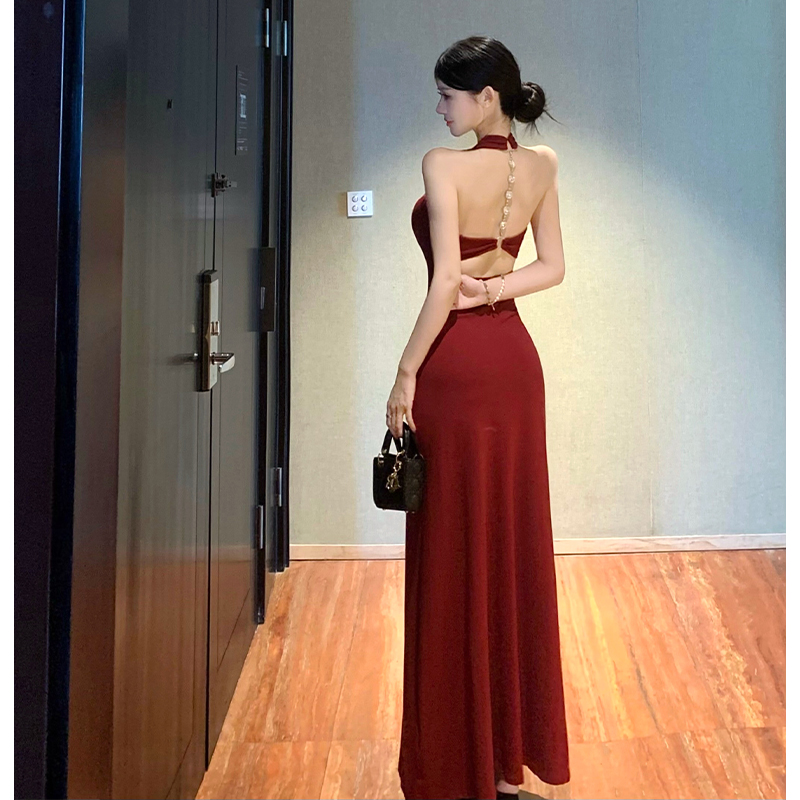 2026 Summer New Design Backless Halter Dress Women's Slim Bodycon Long Gown
