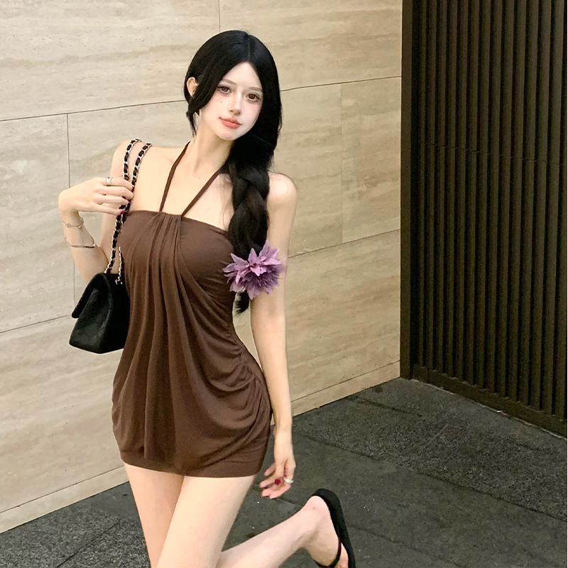2026 Summer Halter Strapless Bodycon Lantern Dress Women's Niche Sexy Mini Dress