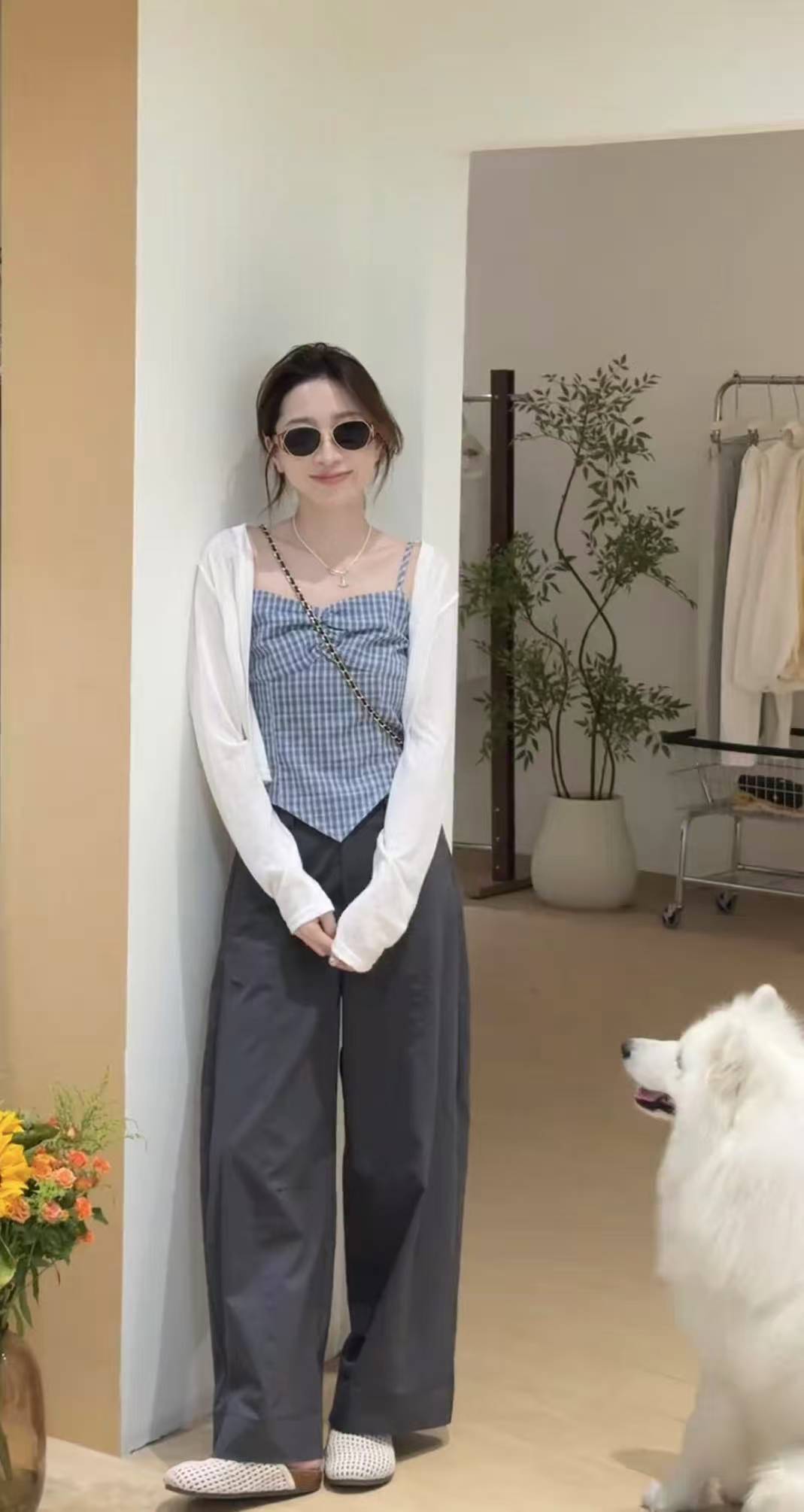 2025 Summer New Design Fashionable Strappy Top Cardigan Slimming Loose Wide-Leg Pants Set