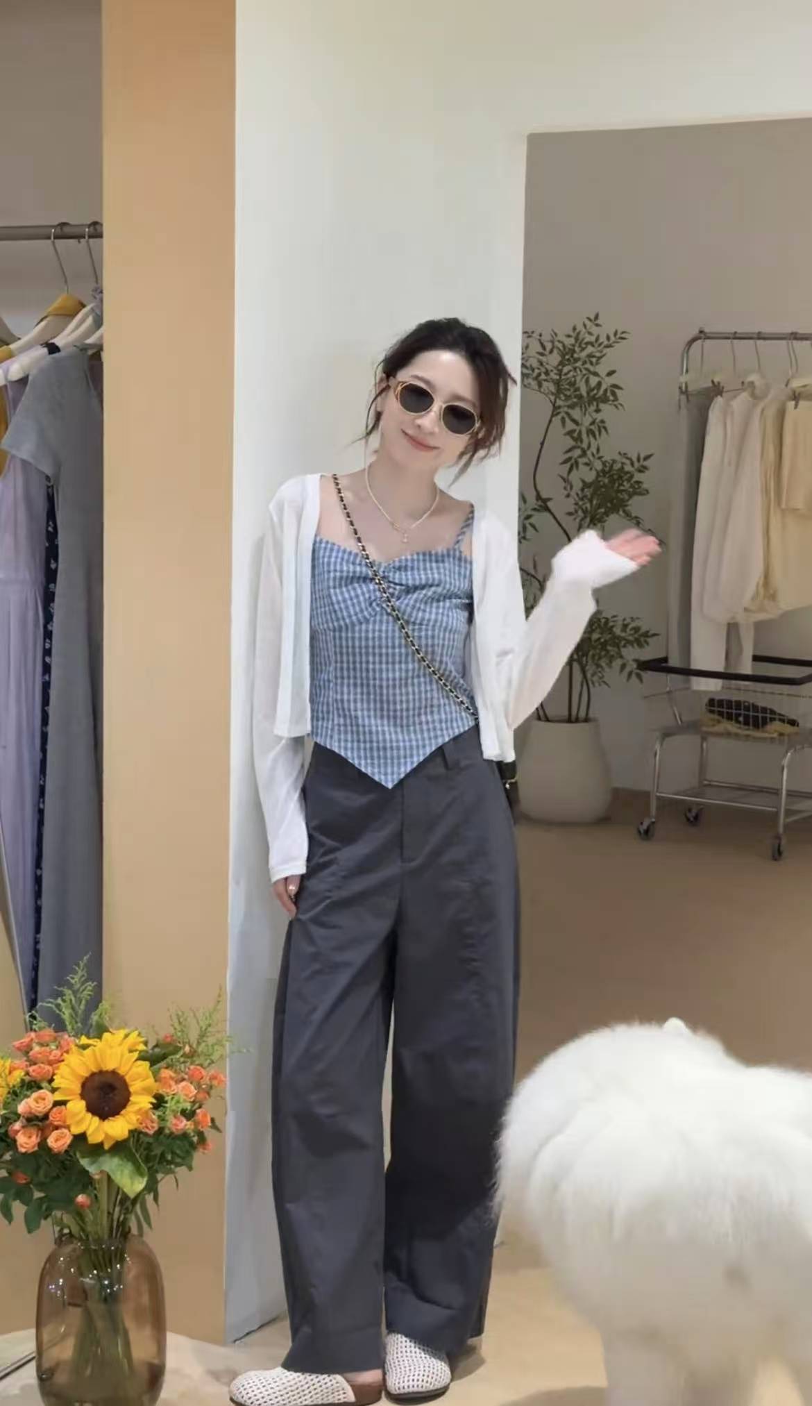 2025 Summer New Design Fashionable Strappy Top Cardigan Slimming Loose Wide-Leg Pants Set - Image 2