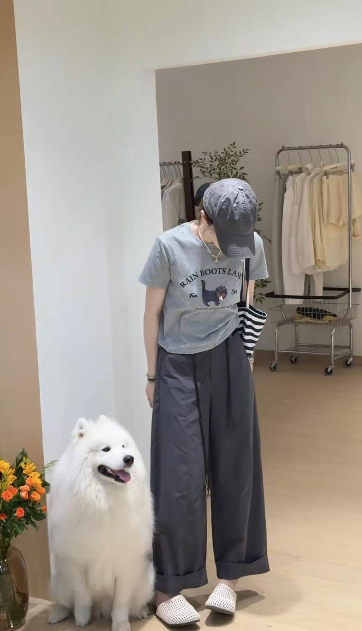 Summer Korean Style Short Sleeve Print T-Shirt and Cargo Pants Two-Piece Set for Women