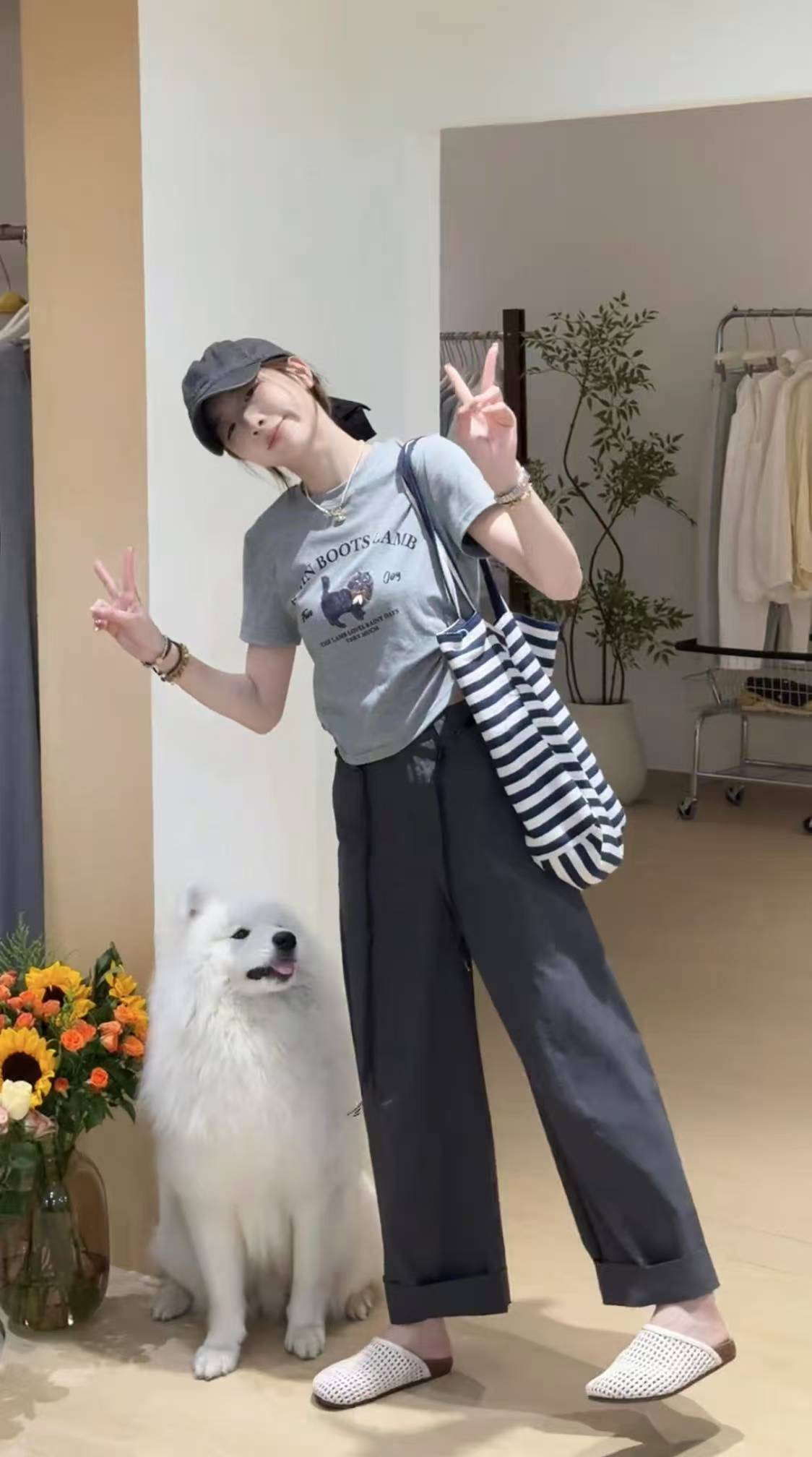 Summer Korean Style Short Sleeve Print T-Shirt and Cargo Pants Two-Piece Set for Women - Image 4