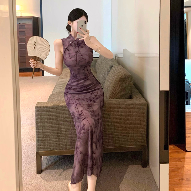 New Chinese Style Improved Qipao Dress Women Slim Fit Bodycon Long Dress