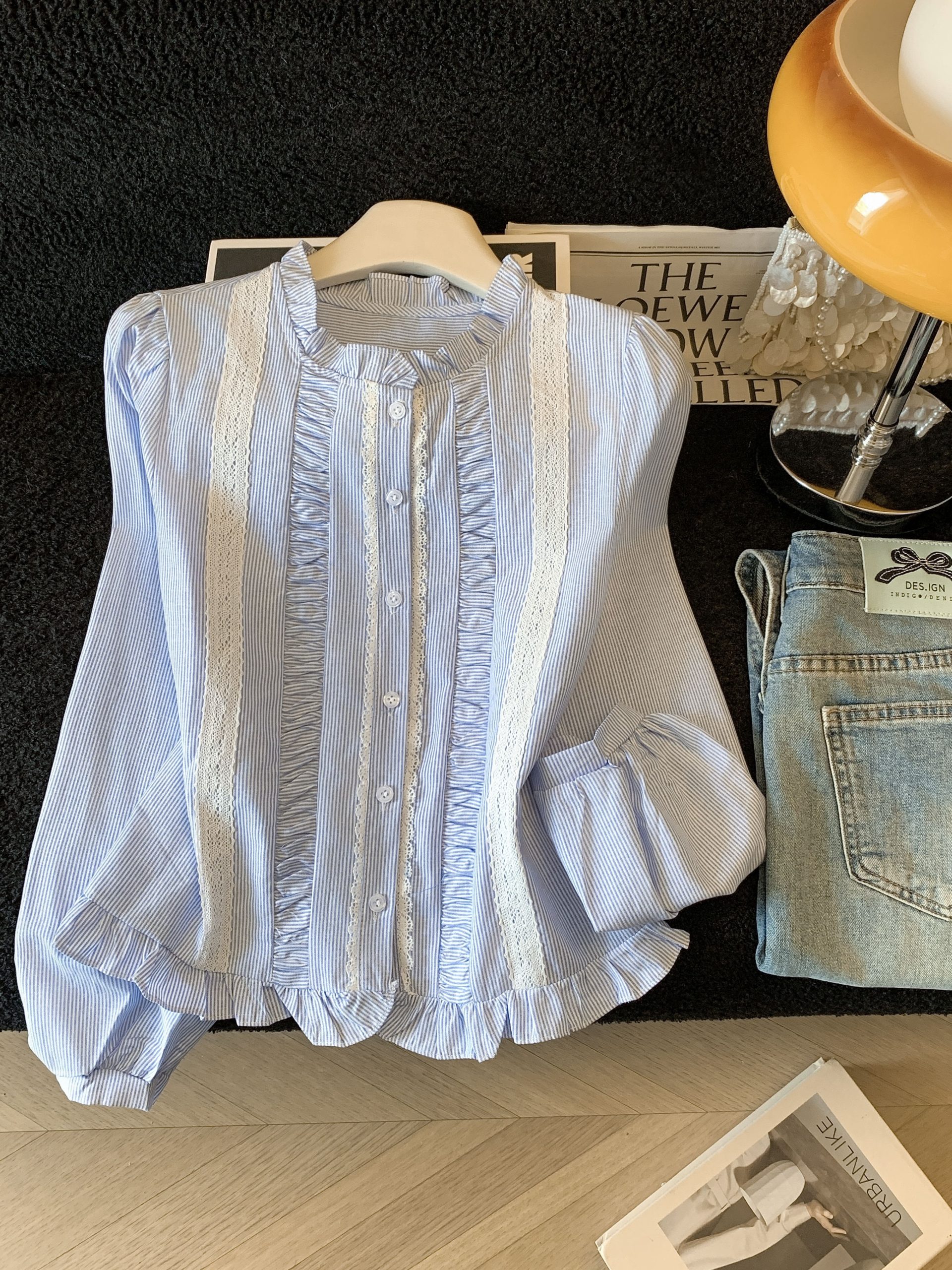 Korean Style Ruffle Trim Long Sleeve Shirt for Women 2026 Early Autumn New Petite Doll Top - Image 2