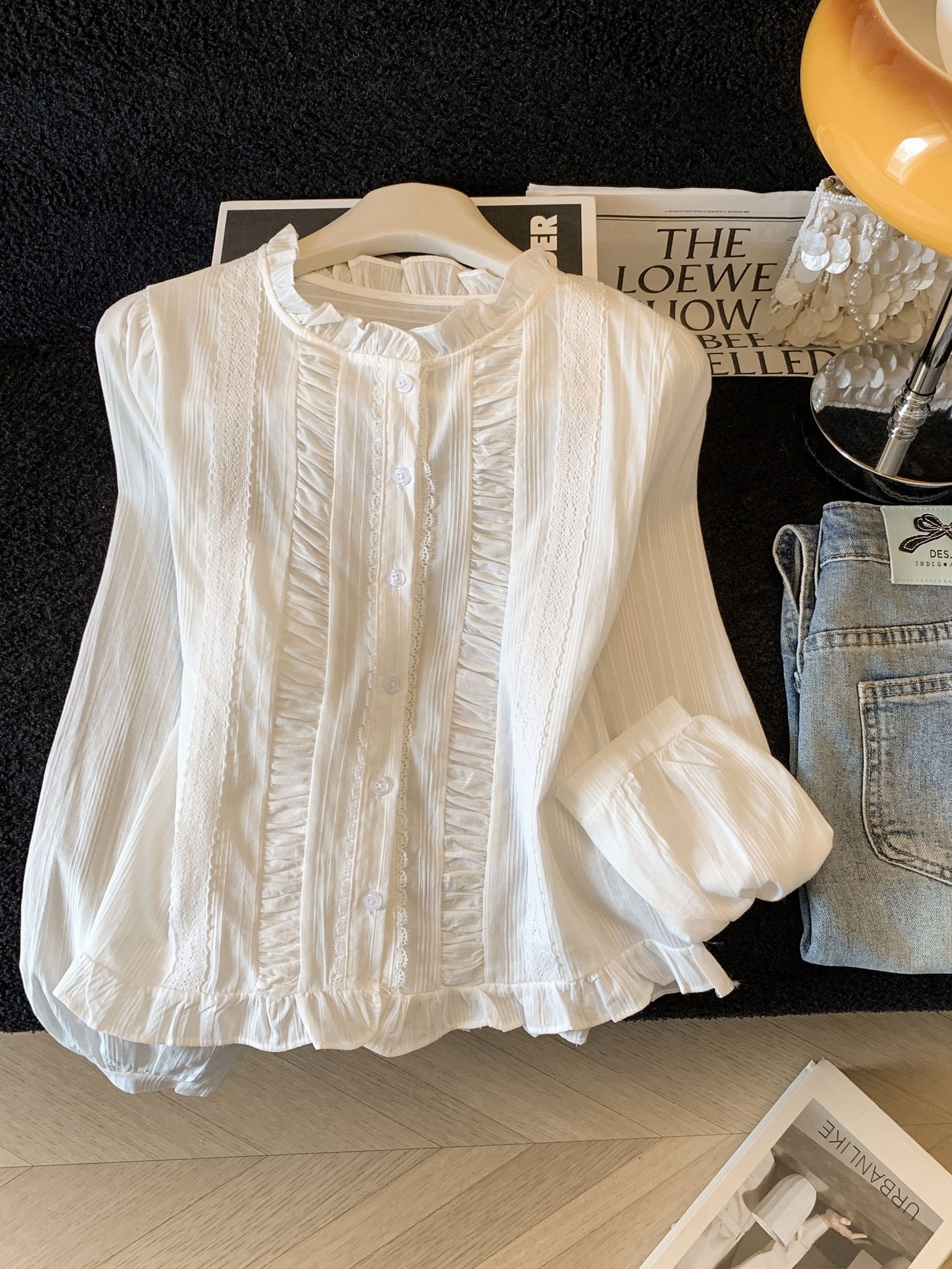 Korean Style Ruffle Trim Long Sleeve Shirt for Women 2026 Early Autumn New Petite Doll Top - Image 4