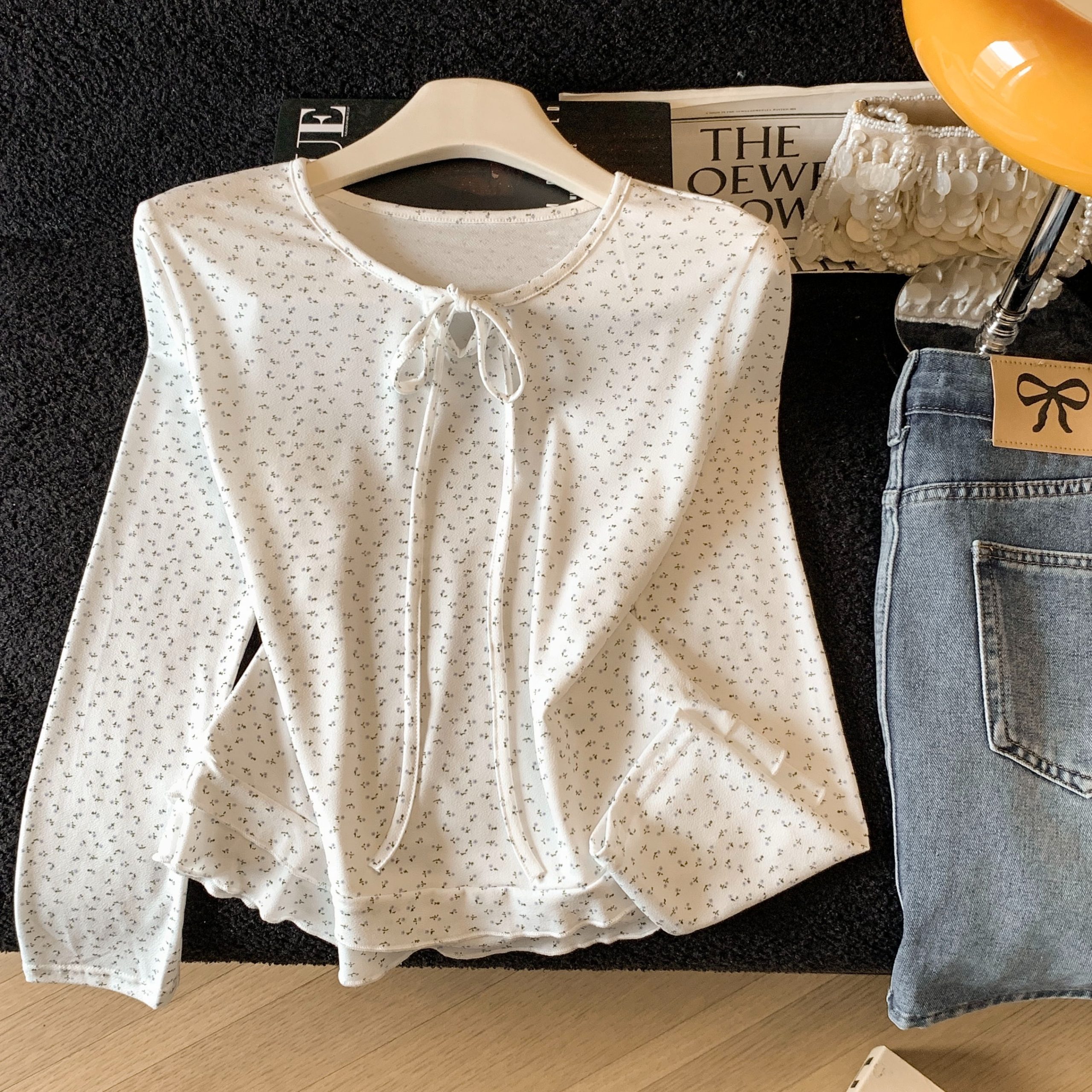 Korean Style Floral Print Long Sleeve T-Shirt and Cami Two-Piece Set 2026 Fall - Image 5
