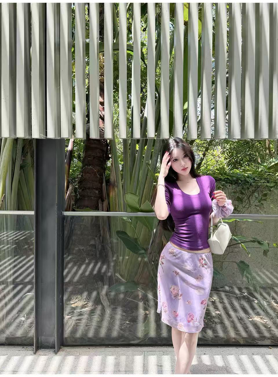 Women's Summer Knit Top and Skirt Set in Ginger Yellow or Purple - Image 4