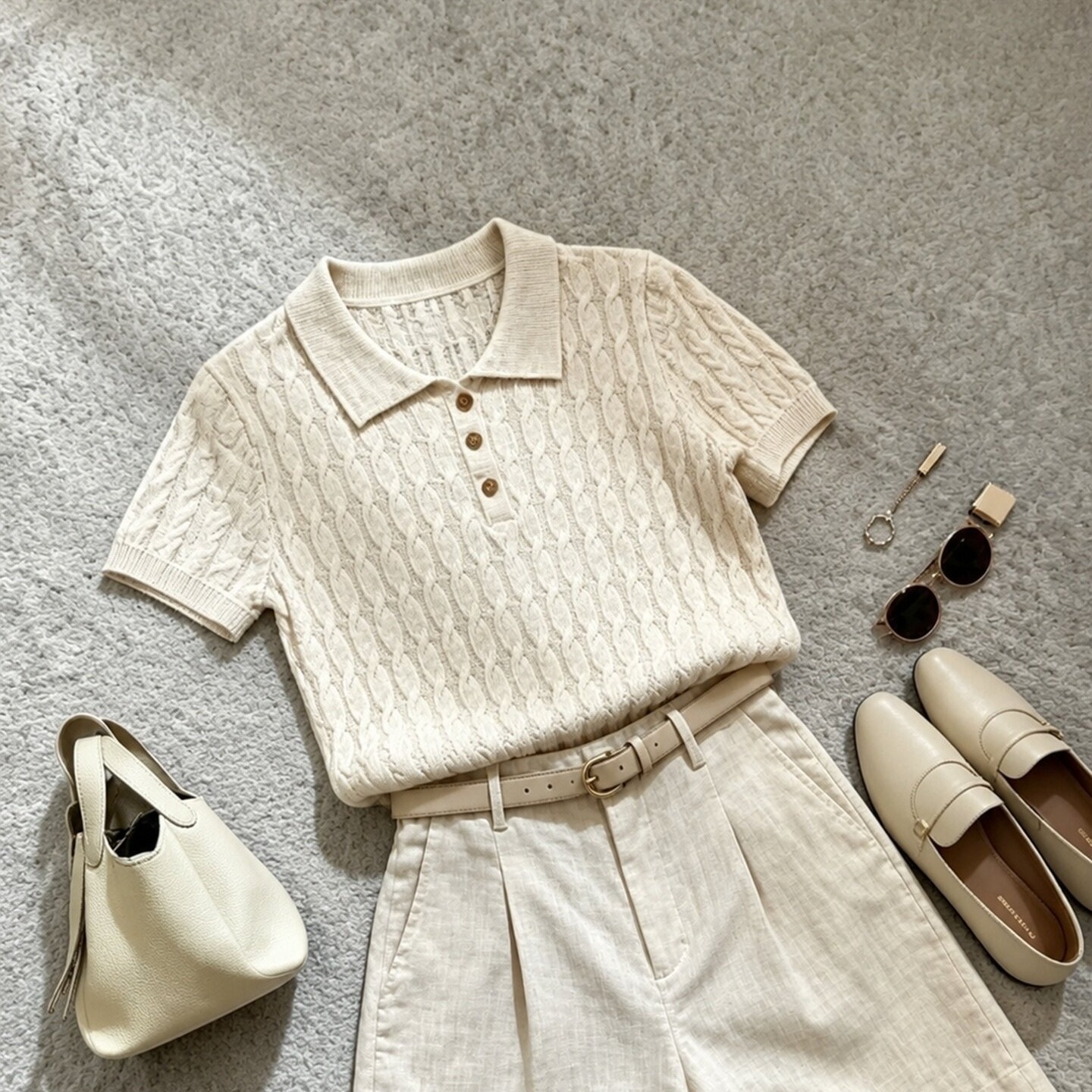 Apricot Polo Knit Short Sleeve T-Shirt for Women 2026 Summer Commute Basic Minimalist Top - Image 5