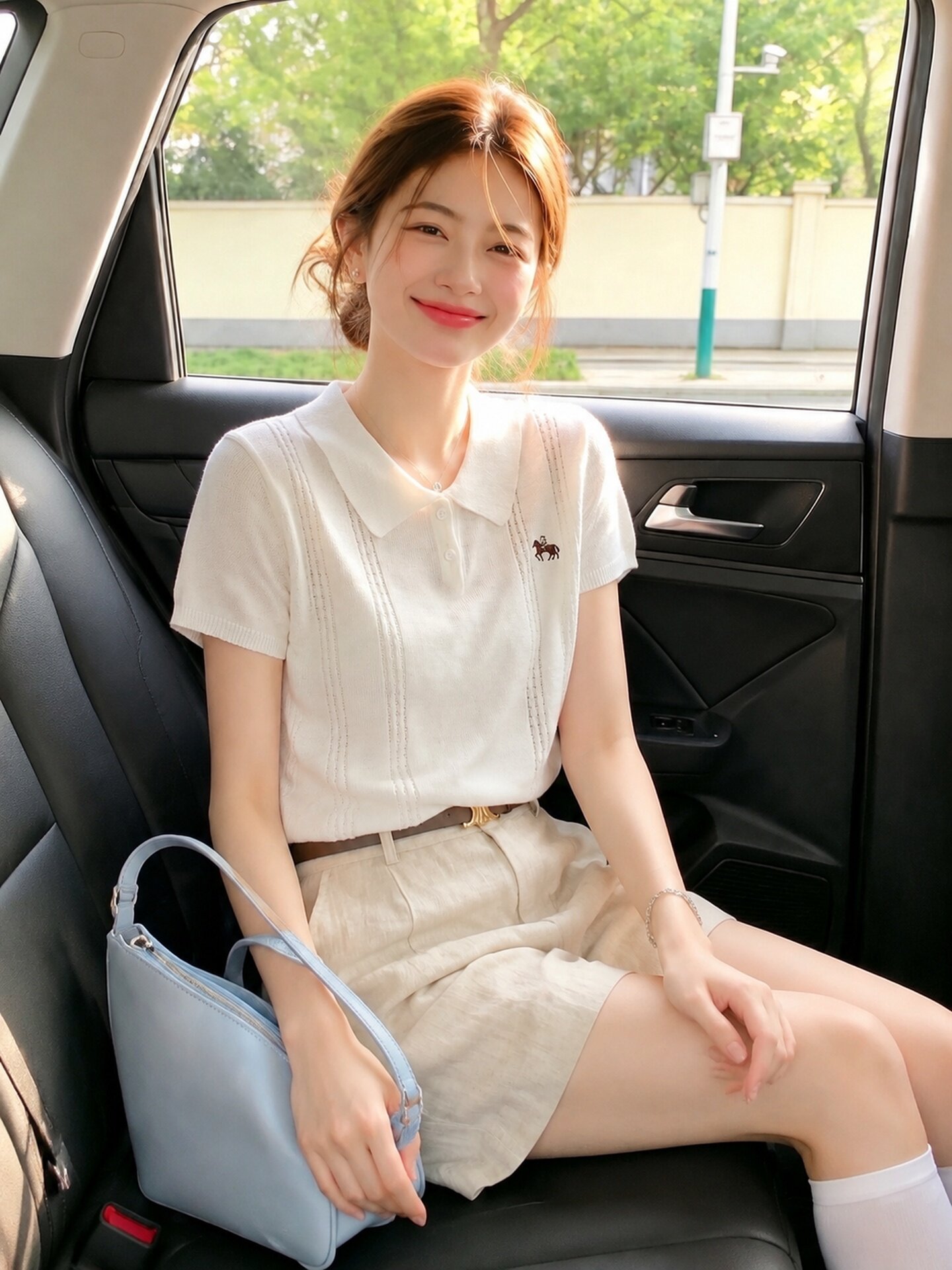 Cream White Embroidered Slim Fit Polo Neck Short Sleeve T Shirt Women 2026 Summer Light Mature Top - Image 4