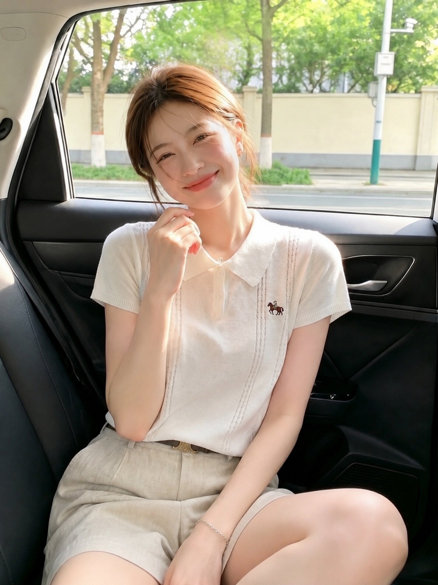 Cream White Embroidered Slim Fit Polo Neck Short Sleeve T Shirt Women 2026 Summer Light Mature Top - Image 2