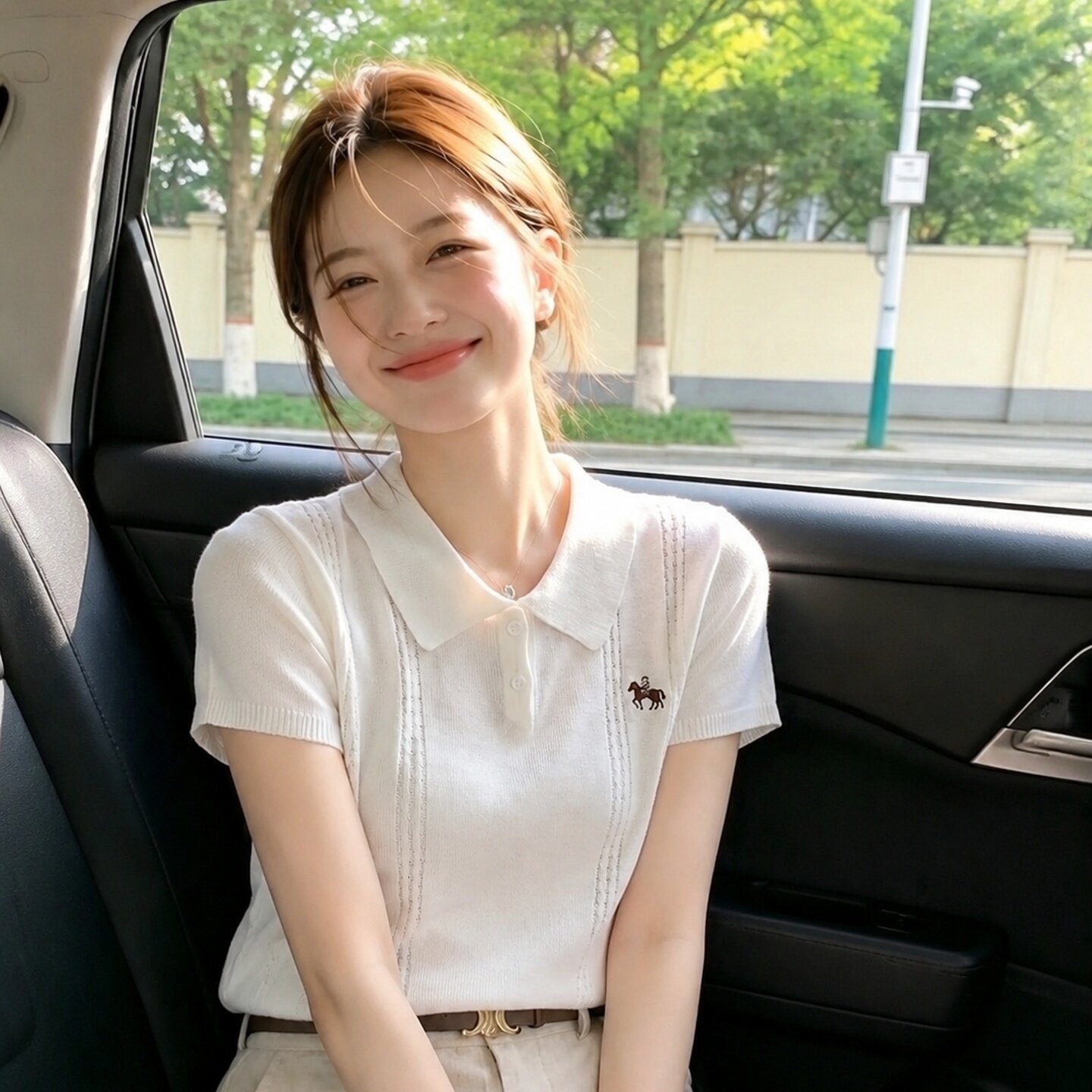 Cream White Embroidered Slim Fit Polo Neck Short Sleeve T Shirt Women 2026 Summer Light Mature Top - Image 5