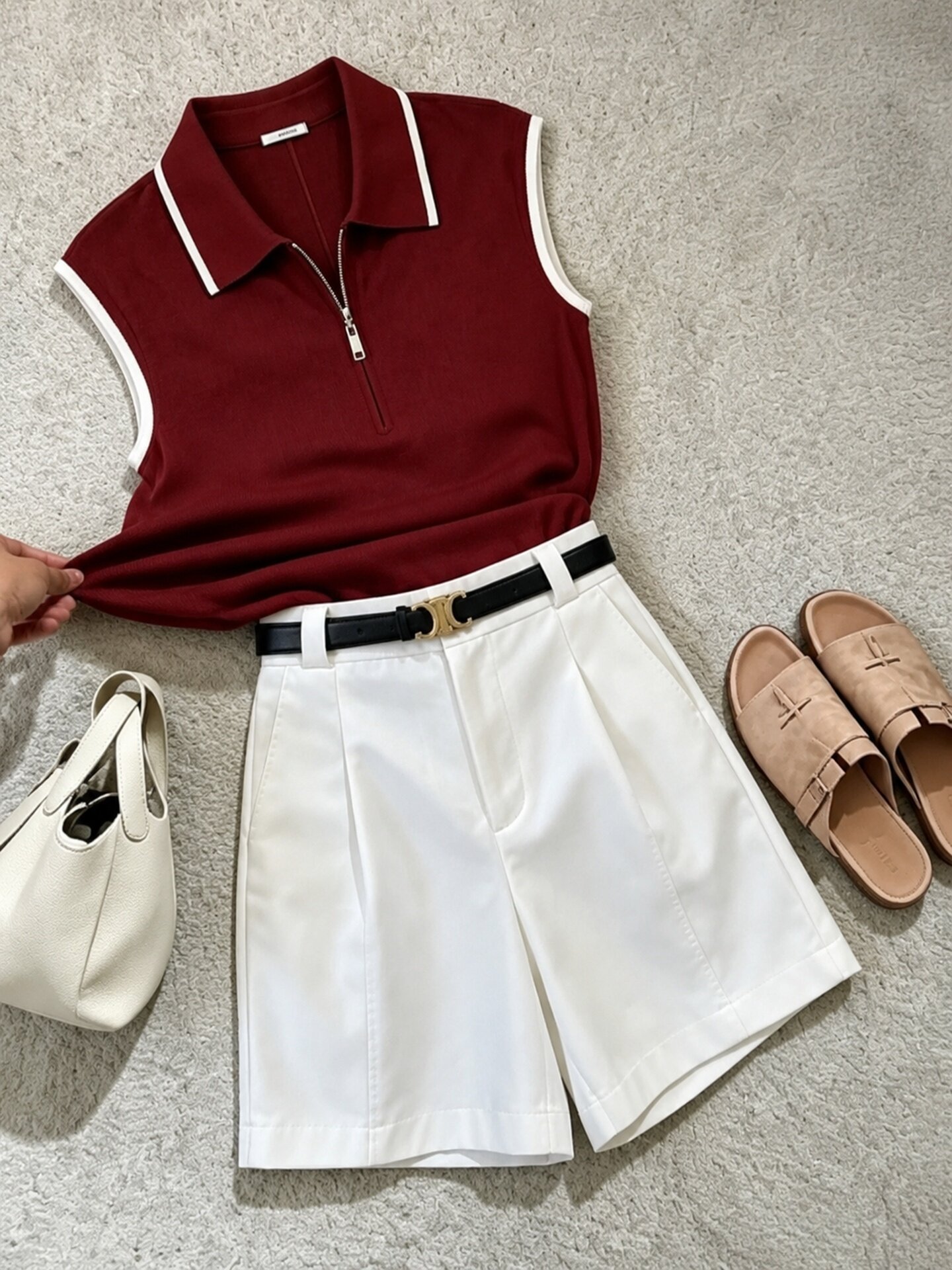 Wine Red Slim Fit Y-Zip Short Sleeve T-Shirt Women 2026 Summer Design Top - Image 3