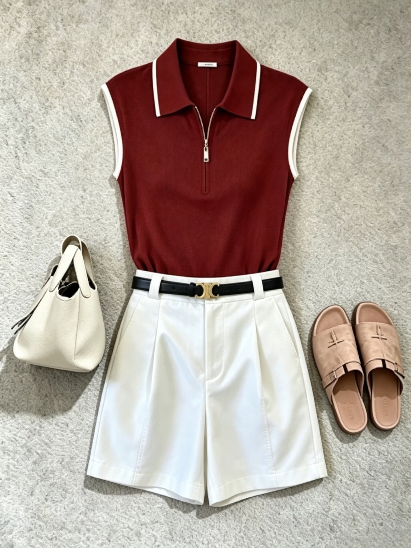 Wine Red Slim Fit Y-Zip Short Sleeve T-Shirt Women 2026 Summer Design Top