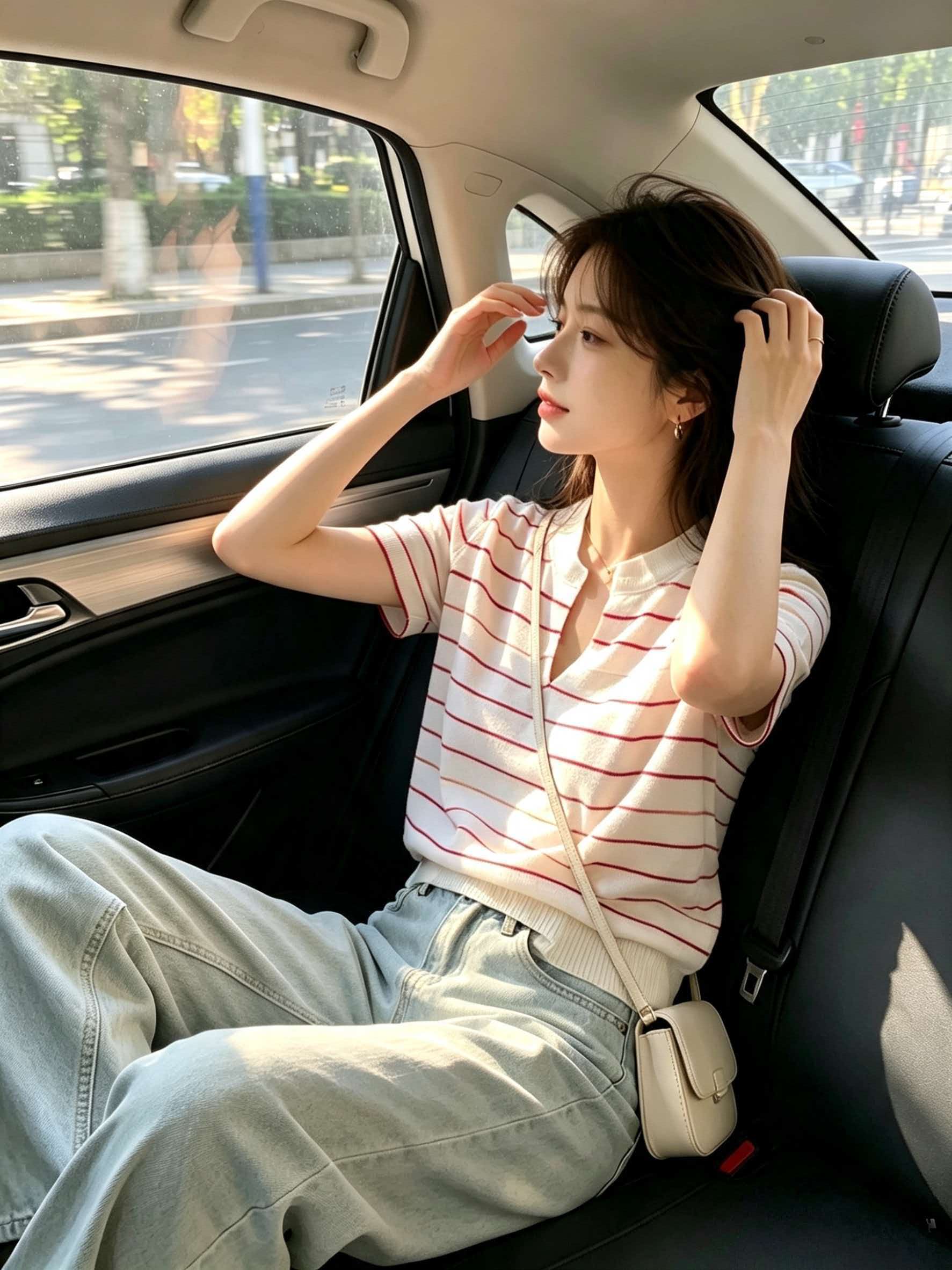 Pink Striped Knit Ice Silk Short Sleeve T-Shirt for Women 2026 Summer Korean Style Top - Image 2