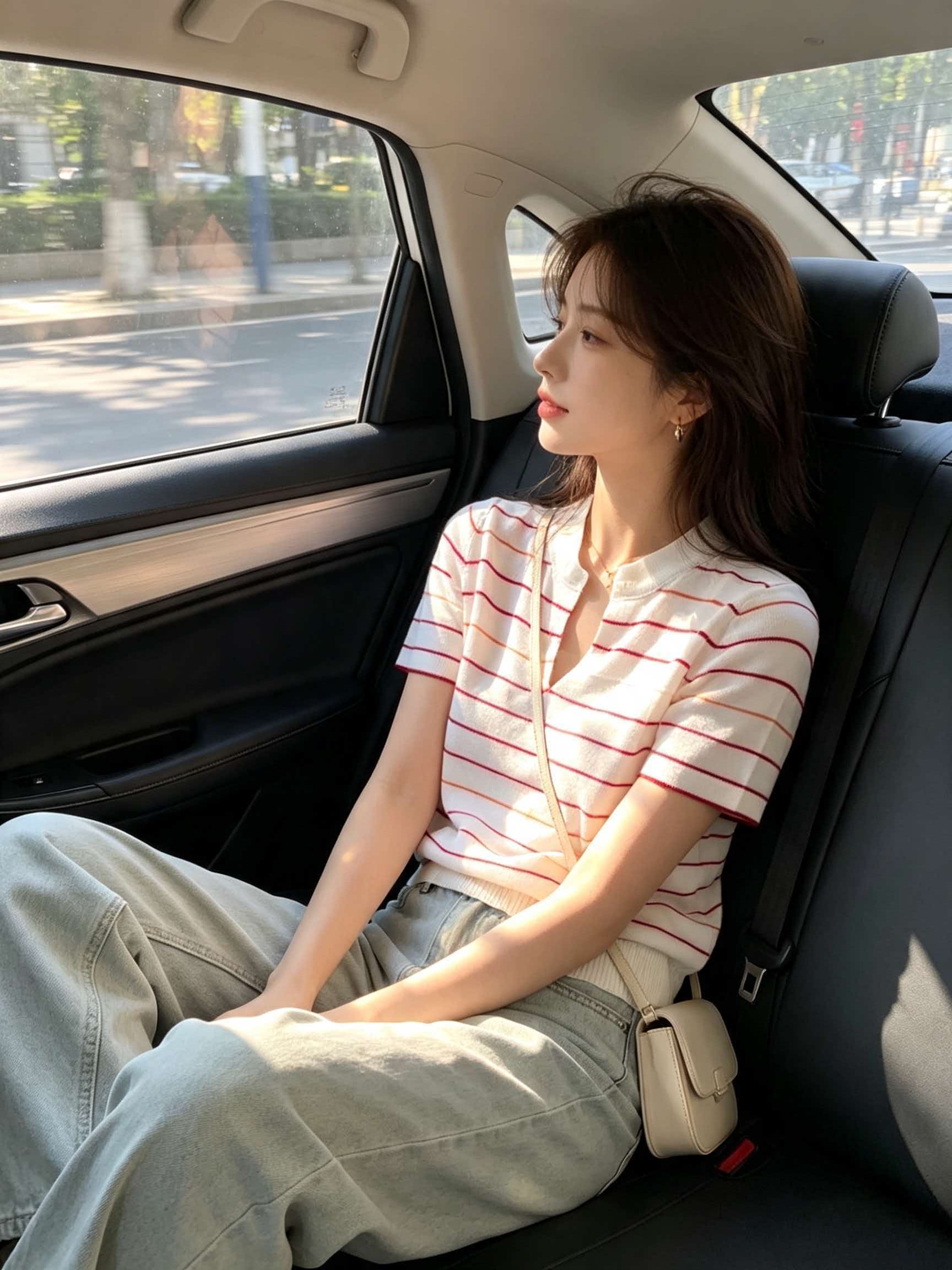 Pink Striped Knit Ice Silk Short Sleeve T-Shirt for Women 2026 Summer Korean Style Top - Image 4
