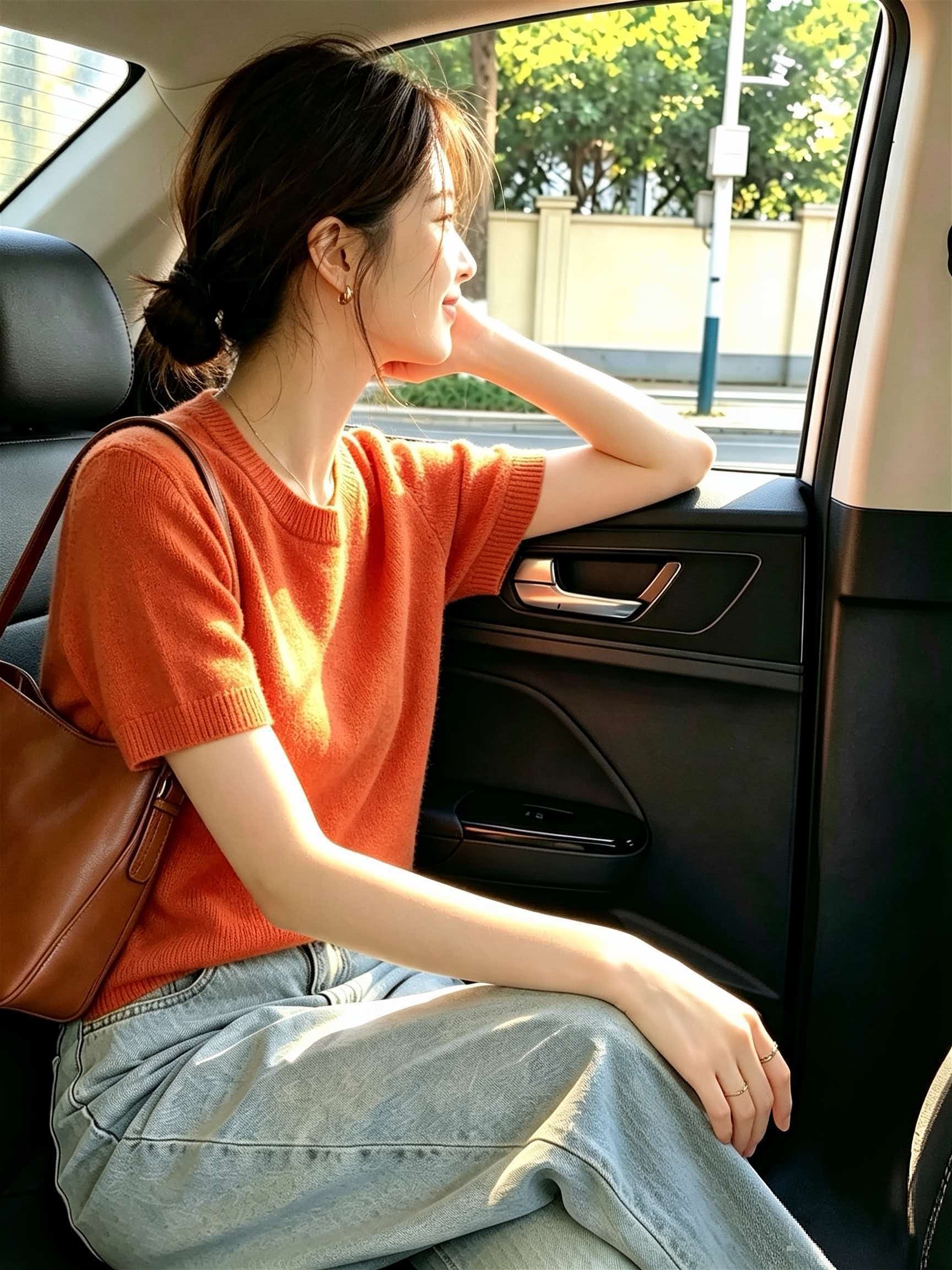 Orange Short Sleeve Round Neck Pullover T-Shirt Casual Minimalist Design Top 2026 Summer - Image 4