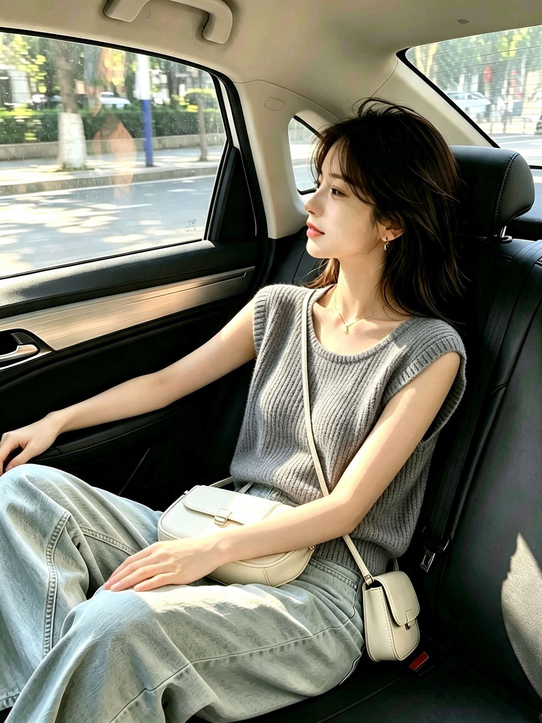 Gray U-Neck Ice Silk Short Sleeve Knit Top for Women Summer Petite - Image 2