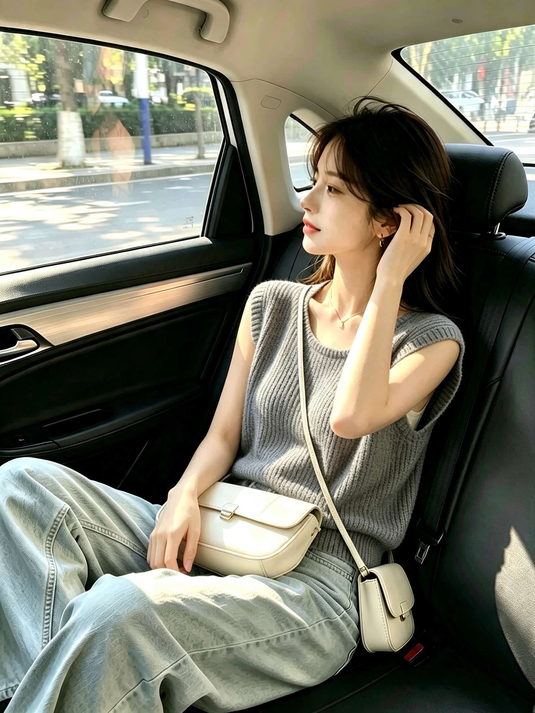 Gray U-Neck Ice Silk Short Sleeve Knit Top for Women Summer Petite - Image 4