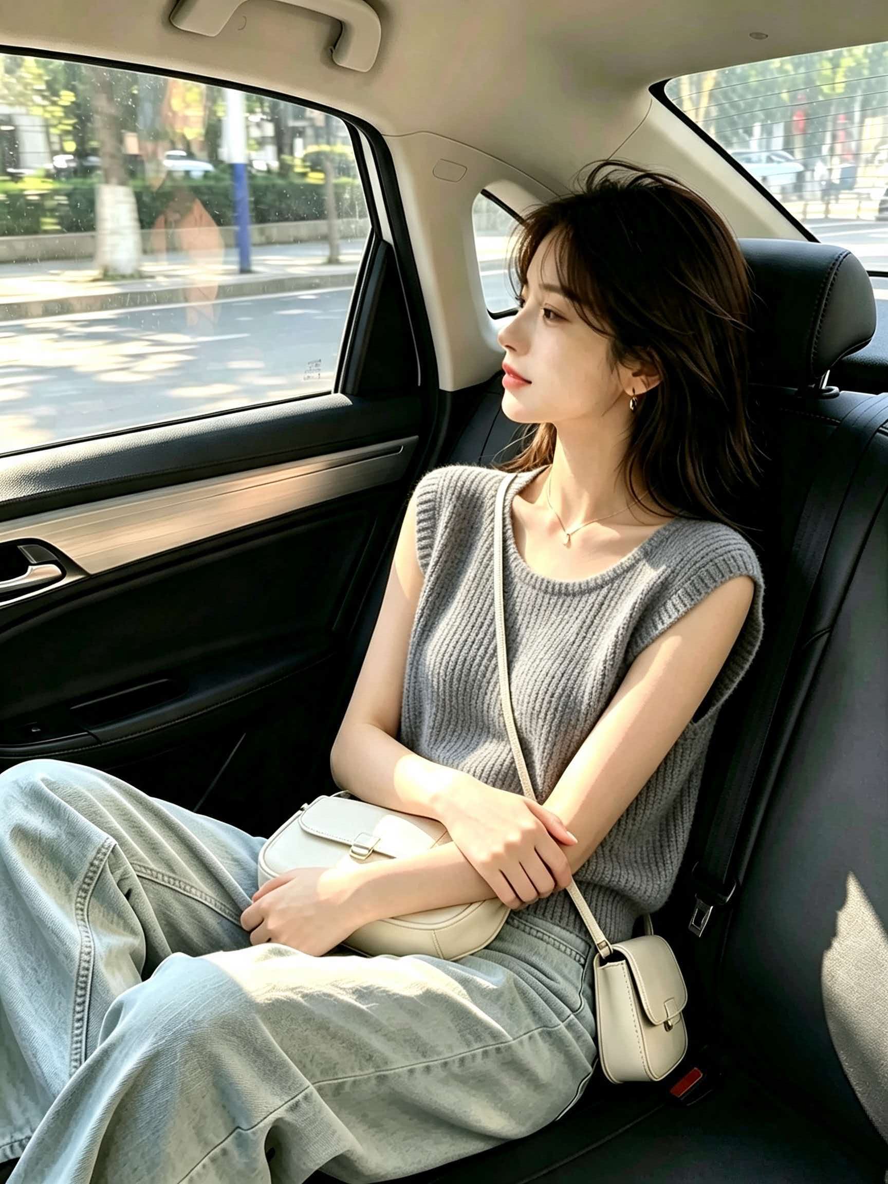 Gray U-Neck Ice Silk Short Sleeve Knit Top for Women Summer Petite
