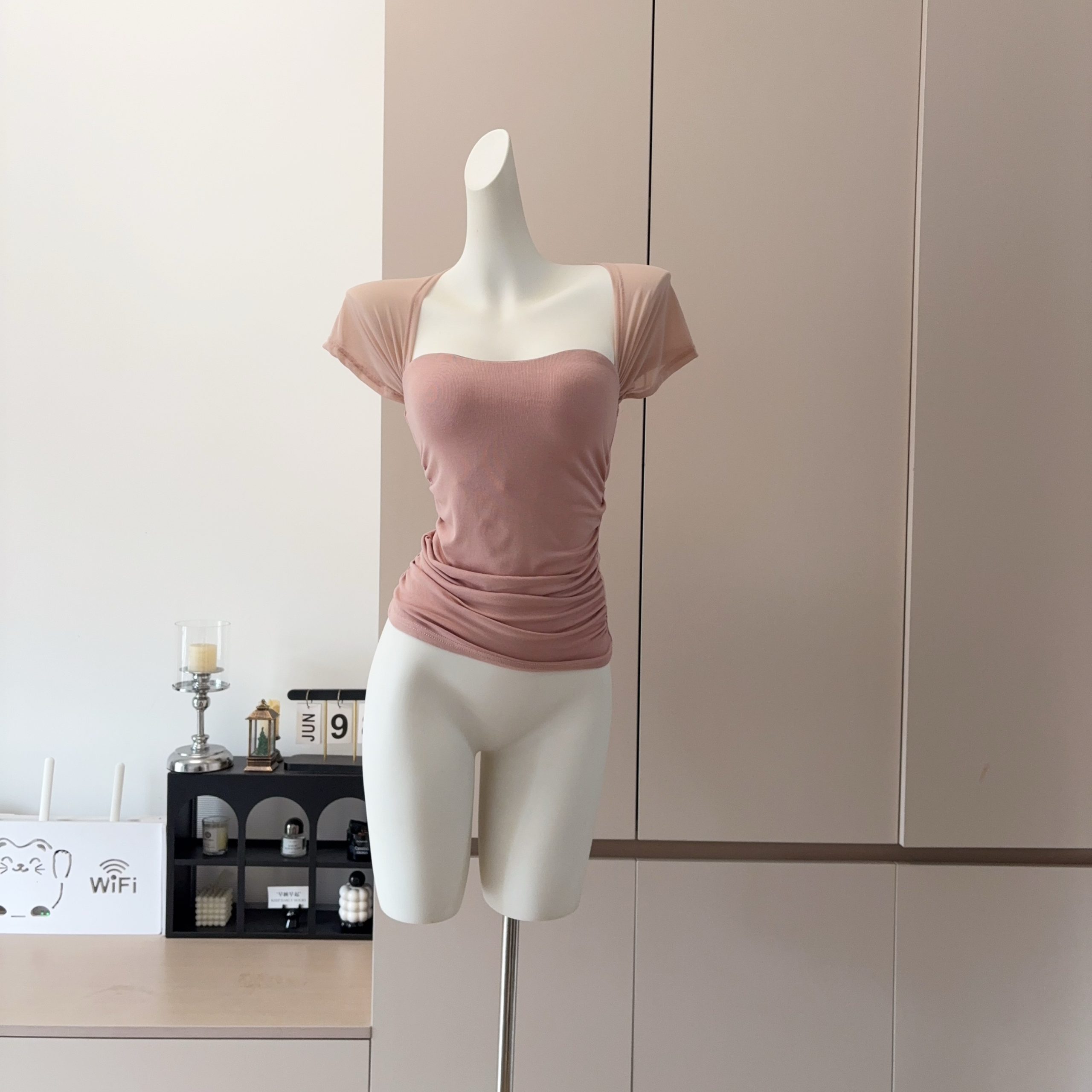 Square Neck Short Sleeve Mesh Top Women 2026 Summer Slim Fit T-Shirt - Image 4