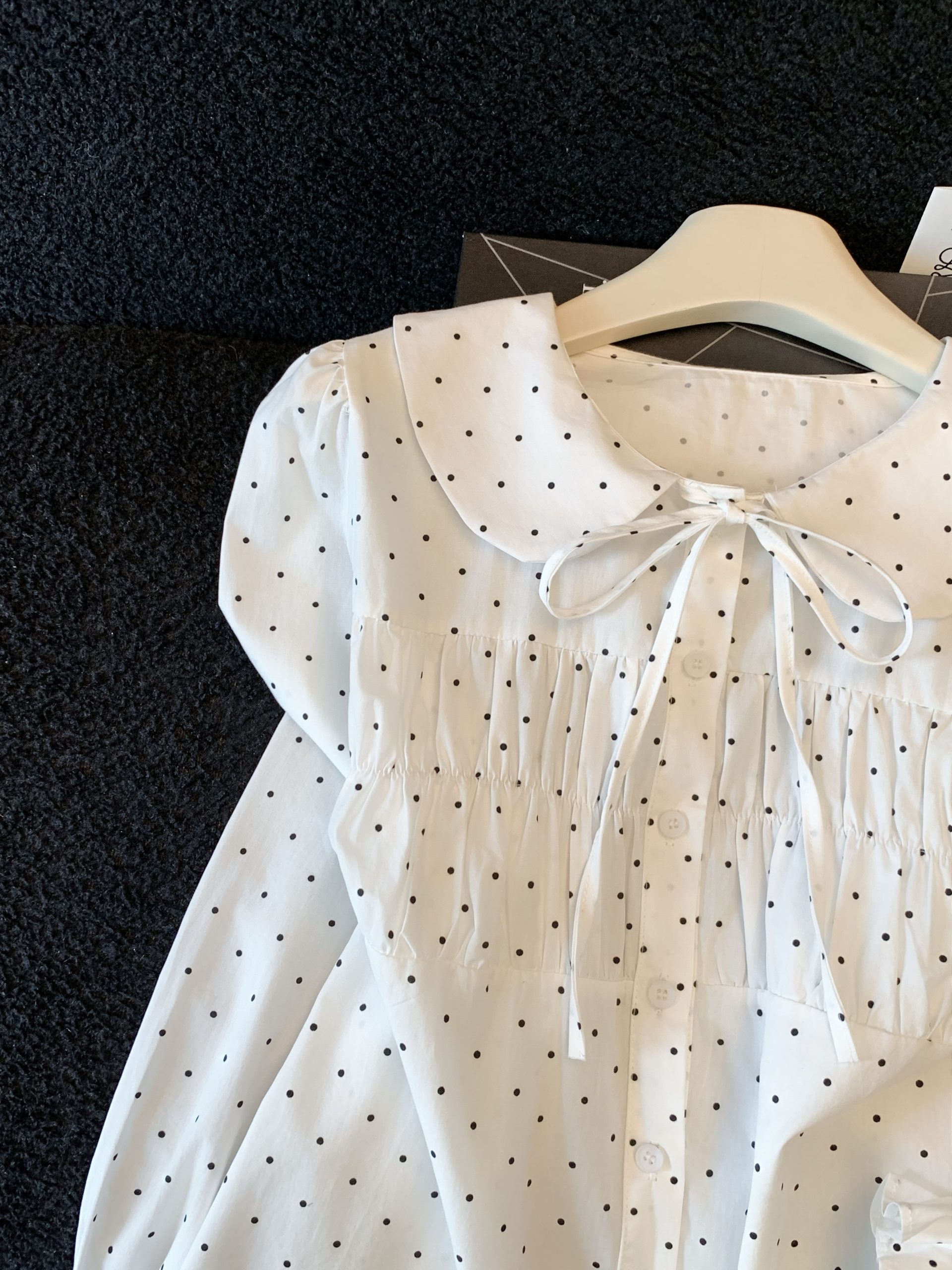 Women's Polka Dot Collared Shirt Long Sleeve White Blouse - Image 4
