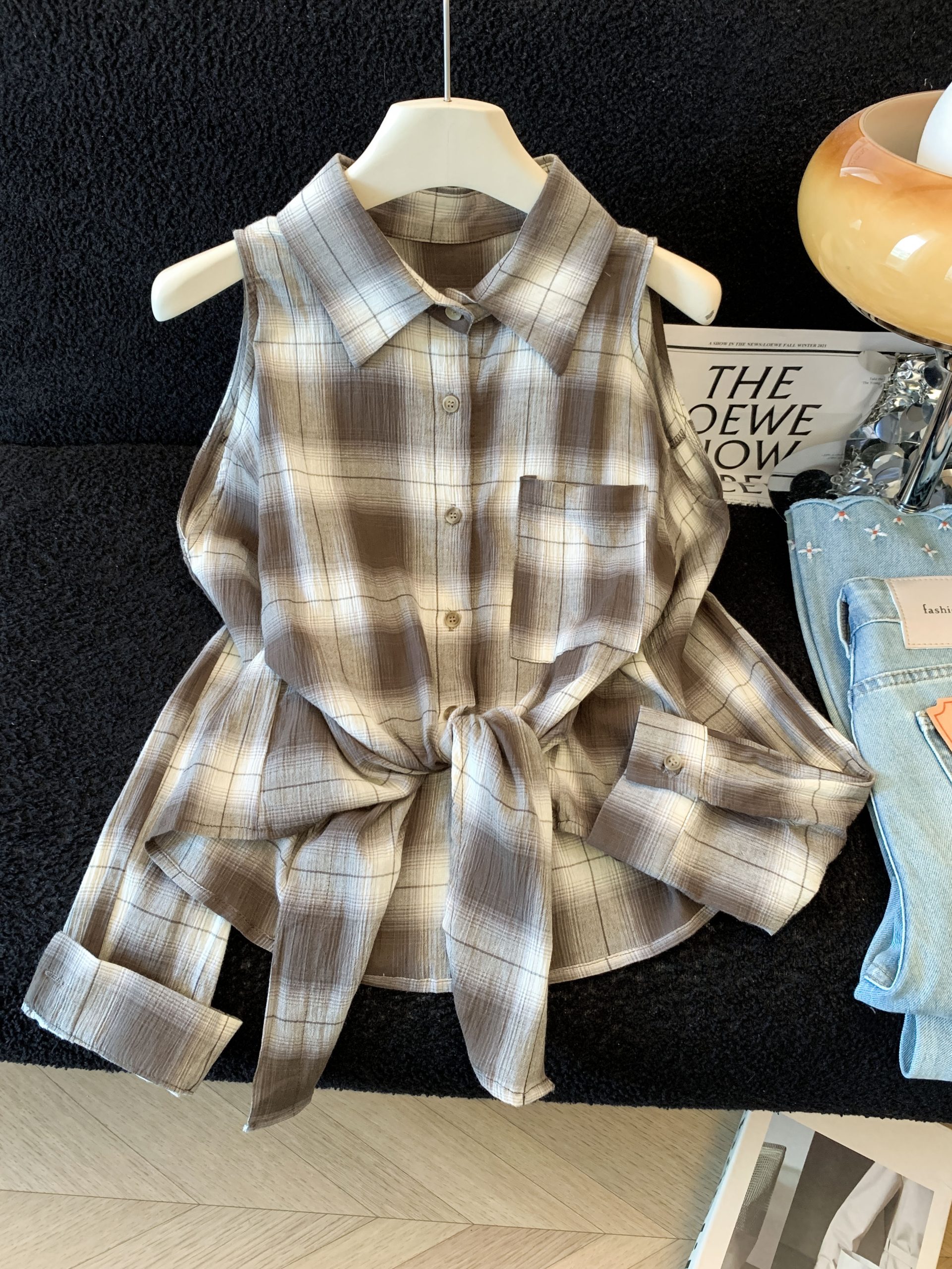 French Retro Plaid Shirt Women Long Sleeve Loose Polo Collar Blouse - Image 2