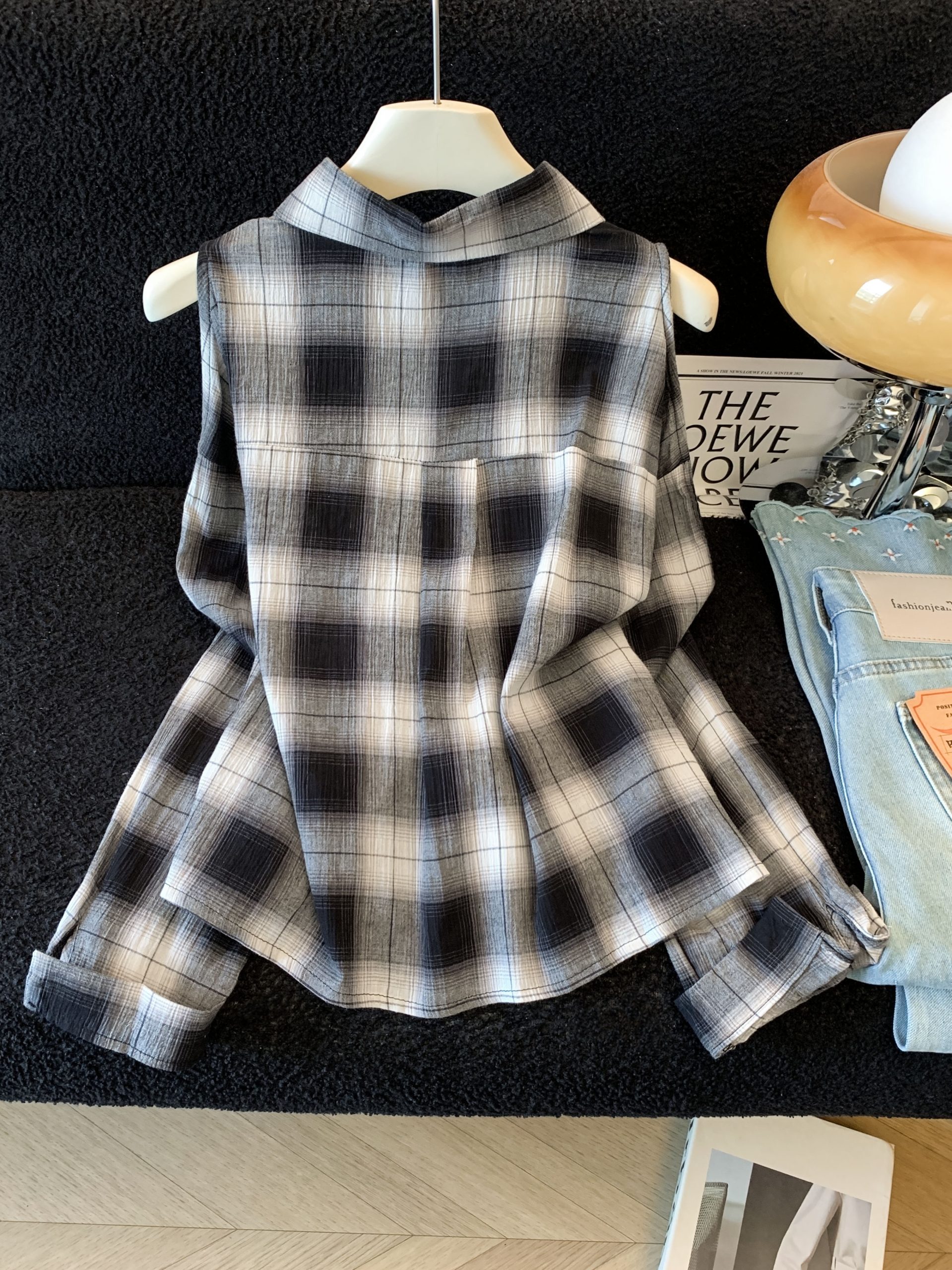 French Retro Plaid Shirt Women Long Sleeve Loose Polo Collar Blouse - Image 4