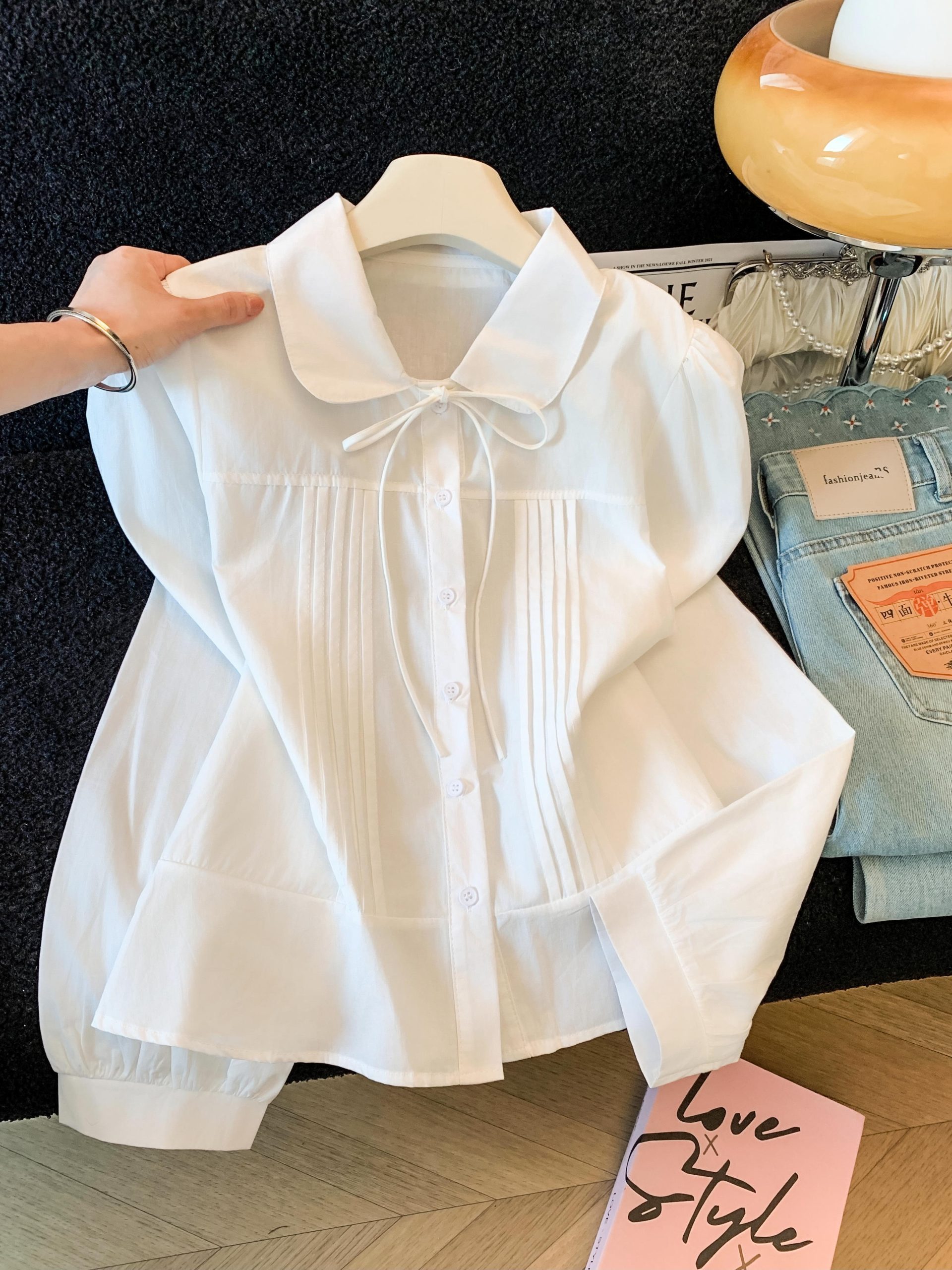 2026 Early Autumn French Sweet Women Shirt Long Sleeve Loose Doll Collar - Image 3