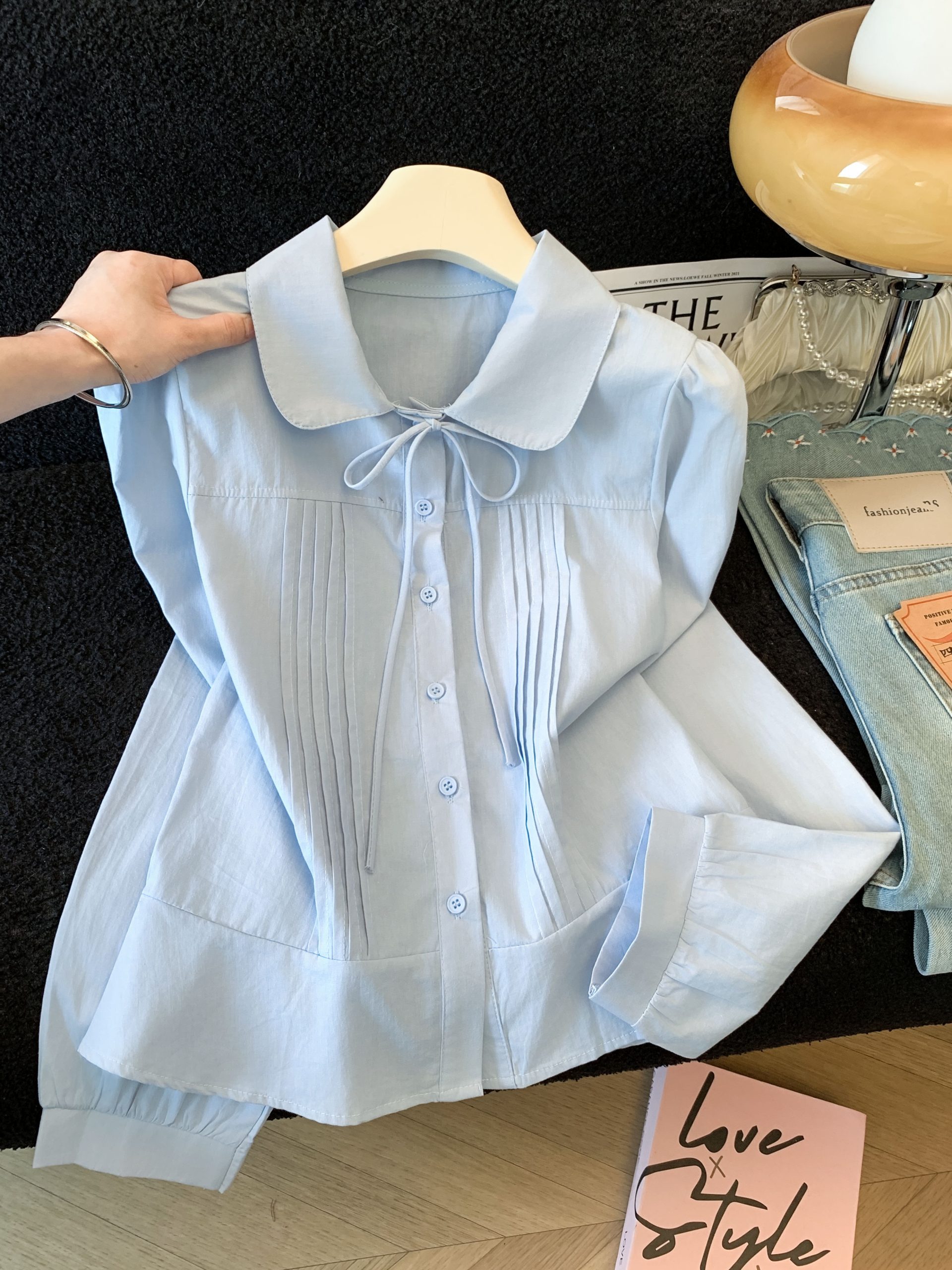 2026 Early Autumn French Sweet Women Shirt Long Sleeve Loose Doll Collar
