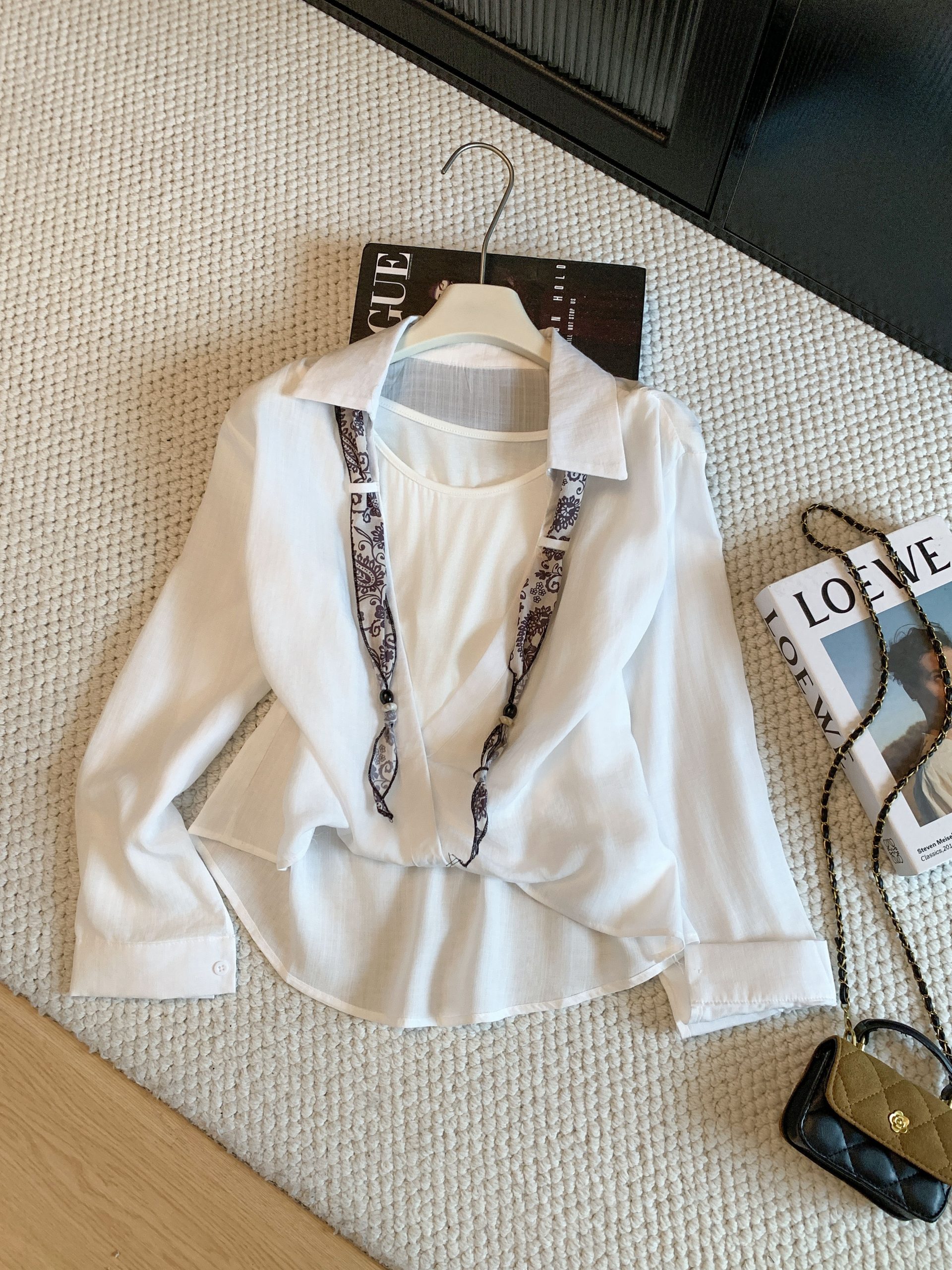 2026 Early Autumn Old Money Style Ribbon Long Sleeve Shirt Women Loose Design Two-Piece Set - Image 4